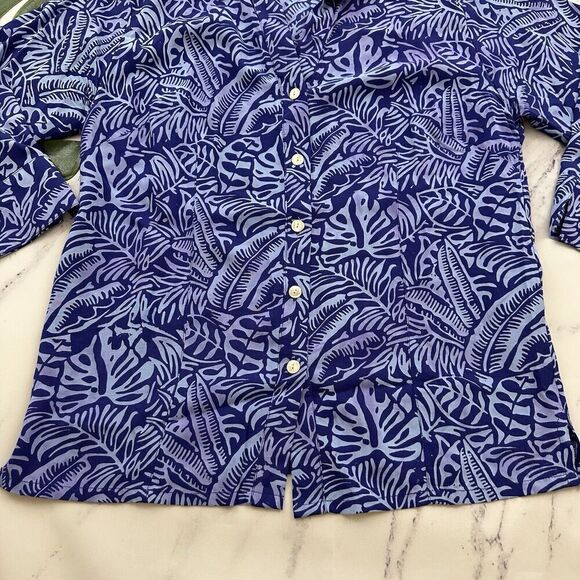 Blue Ginger Womens Button Up Blouse Top Size S Purple Tropical Leaf Floral - Picture 5 of 12